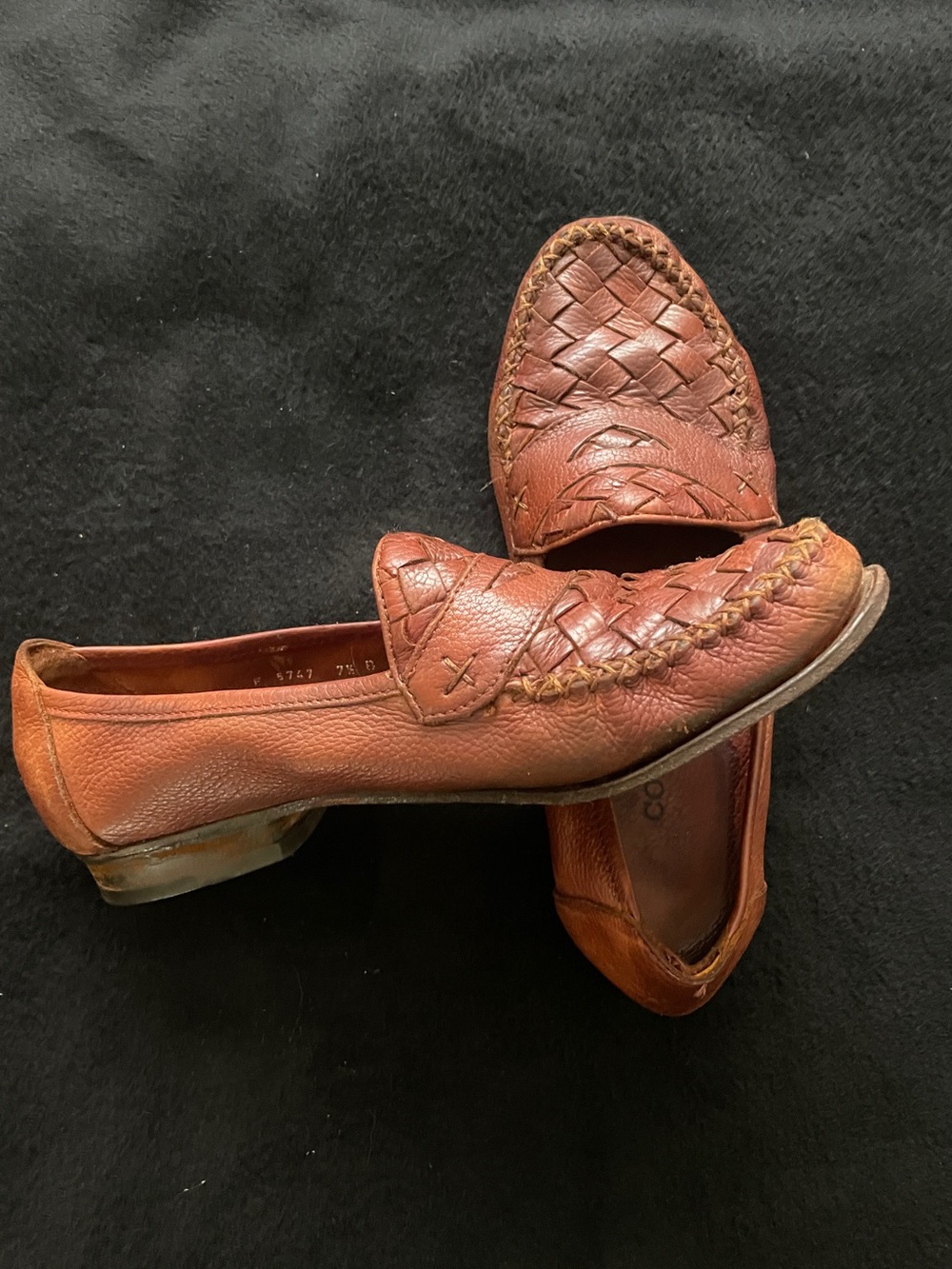 Vintage Brown Woven Leather Loafers